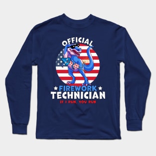 Official Firework Technician 4th of July Dinosaur T-rex Long Sleeve T-Shirt